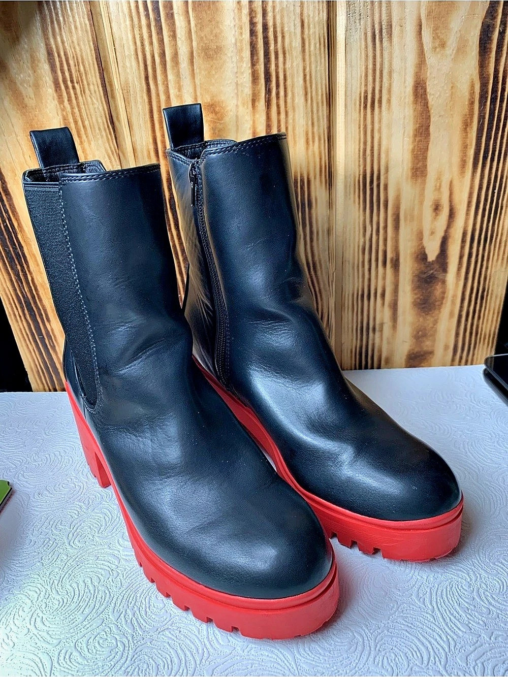 A New Day Brookland Women’s Black Red Lug Sole Ankle Boots Size 7.5M
